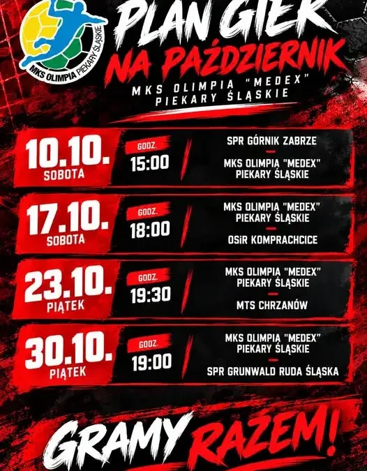 Plan gier MKS Olimpia „Medex” Piekary Śląskie – październik pełen emocji